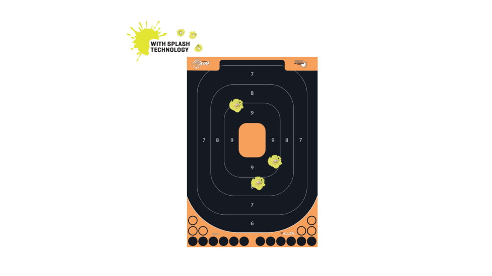 EZ-Aim Allen Splash Reactive Adhesive Paper Shooting Targets, Silhoutte Trainer, 12.5 x 18.25in, 25-Pack, Black/Orange, 15501-25