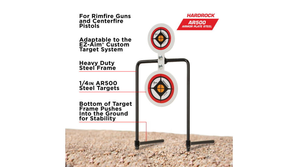 EZ-Aim Hardrock AR500 Round Spinner Targets &amp; Stand, Rimfire Rounds &amp; Centerfire Pistols, 7.375W x 23H, White/Red/Black, White/Red/Black, 7.375W x 23H, 15366