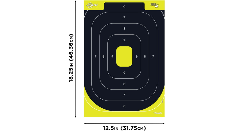 EZ-Aim Non-Adhesive Paper Splash Shooting Targets, IPSC Silhouette, 8-Pack, Black/Chartreuse, 12 in x 18 in, 15372