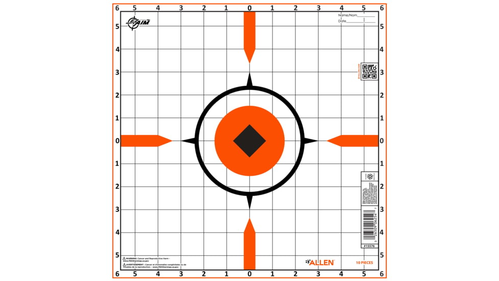 EZ-Aim Rigid Paper Shooting Targets, Sight-In Grid, 10-Targets Per Pack, Orange/White, 15576