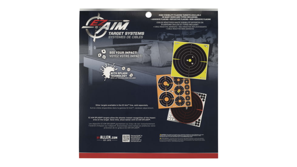 EZ-Aim Splash Reactive Adhesive Paper Bullseye Shooting Targets w/8 Aiming Points, 12in Square, 12-Pack, Black/Chartreuse, 15577