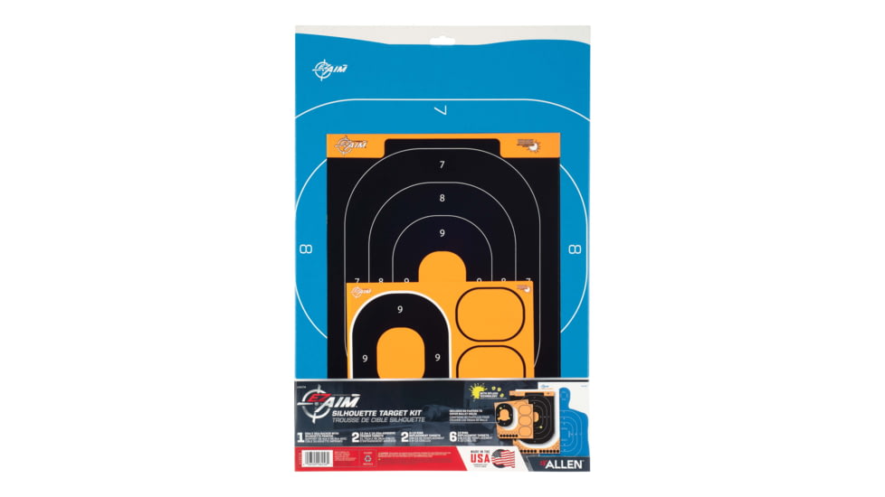 EZ-Aim Splash Reactive Paper Shooting Targets, Silhouette Kit, 23inW x 35inH &amp; 12.5inW x 18.25inH, Blue/White &amp; Black/Orange, 15579