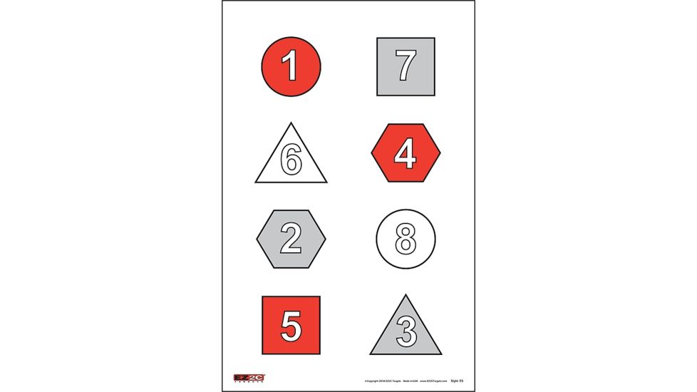 EZ2C Targets Style 25, Red and Black Ink on High Quality White Paper, 25 Pack, EZ2C025