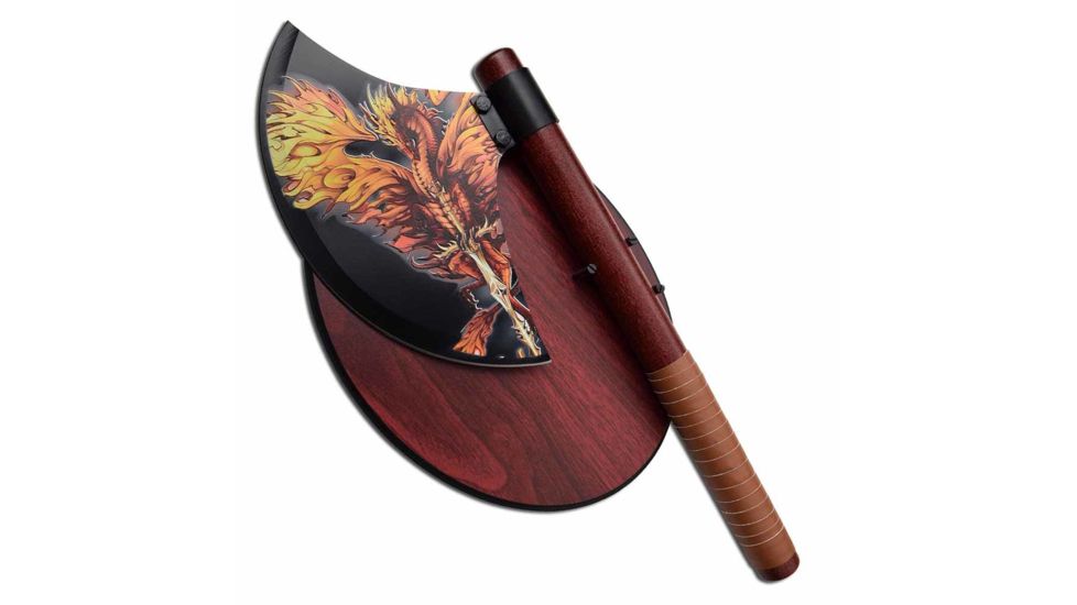 Fantasy Master FMT-AXE001 Axe, 10.5in, 3CR13 Stainless Steel, Wooden Handle, w/ Embossed Printed Artwork on Blade, Wood, FMT-AXE001