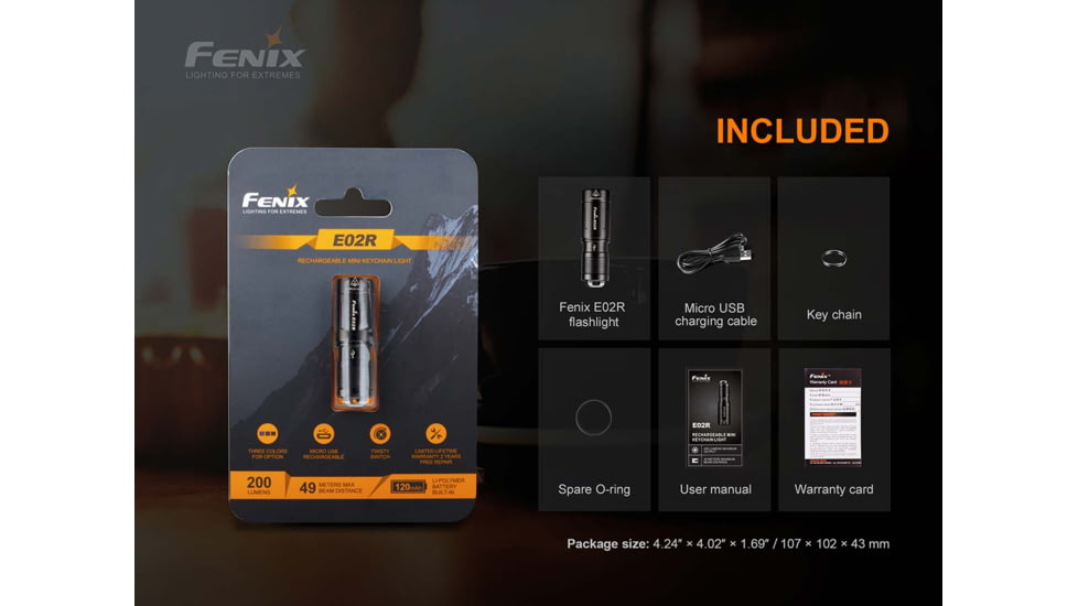 Fenix E02R Rechargeable EDC Flashlight, Black, E02RG2BK