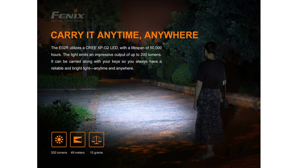 Fenix E02R Rechargeable EDC Flashlight, Black, E02RG2BK