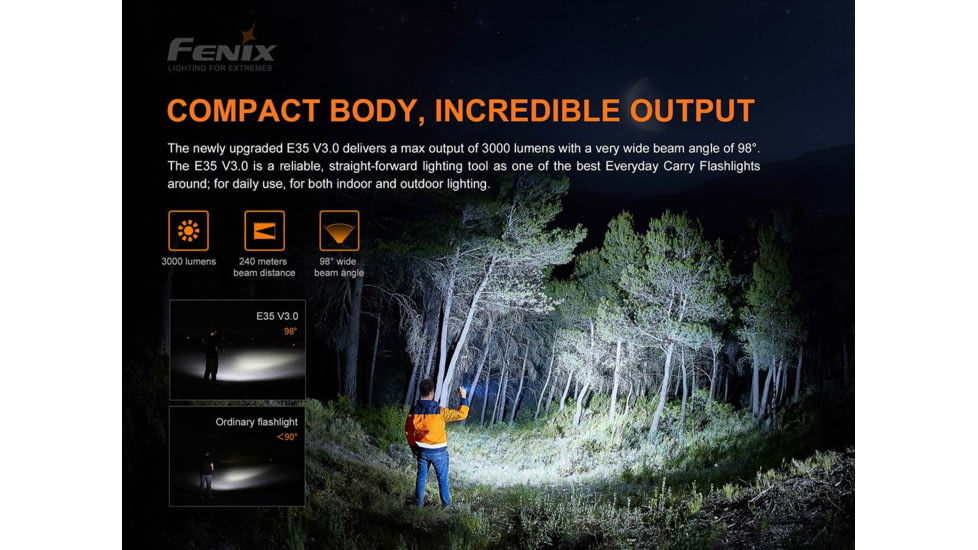 Fenix E35 V3.0 3000 Lumen Flashlight, Black, E35V3BK