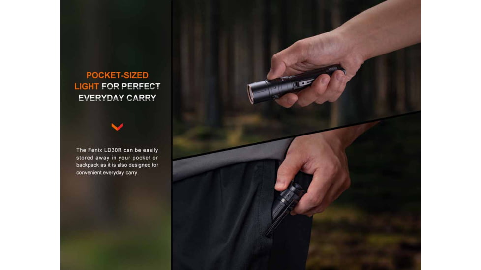 Fenix LD30R, Flashlight, White LED, 1,700 Lumens, 5.11 Long, Anodized Finish, Black, Includes Rechargeable 18650 Battery and USB Type-C Charging Cable