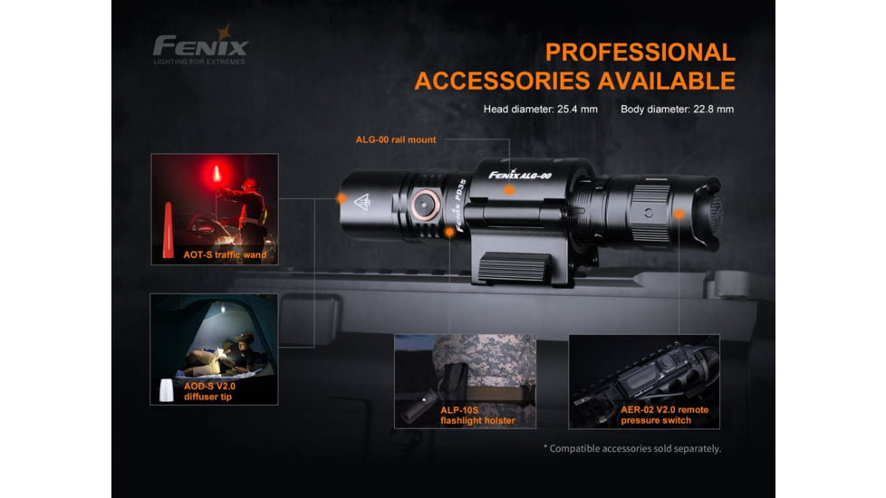 Fenix PD35 V3, Flashlight, White LED, 1,700 Lumens, Anodized Finish, Black, Includes Rechargeable 18650 Battery and USB Type-C Charging Cable