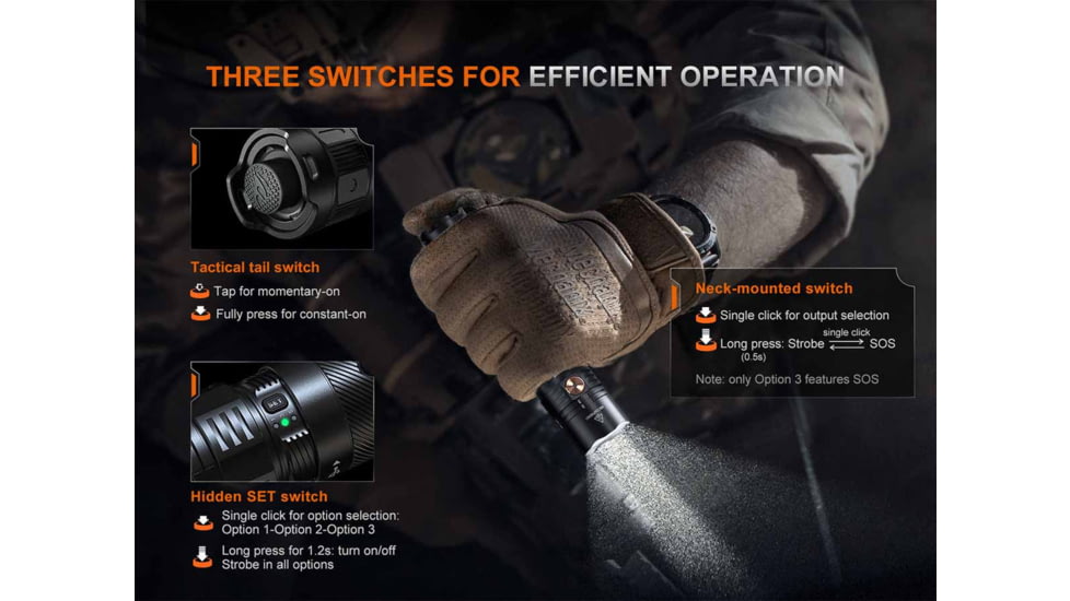 Fenix PD36R ACE, Flashlight, White LED, 3,000 Lumens, Anodized Finish, Black, Includes Rechargeable ARB-L21-5000 Battery and USB Type-C Charging Cable