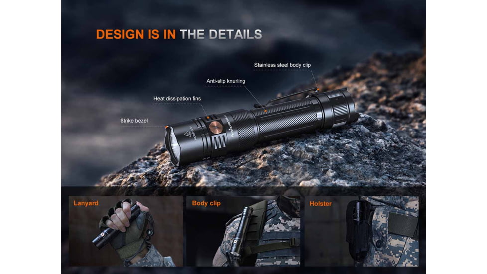 Fenix PD36R ACE, Flashlight, White LED, 3,000 Lumens, Anodized Finish, Black, Includes Rechargeable ARB-L21-5000 Battery and USB Type-C Charging Cable