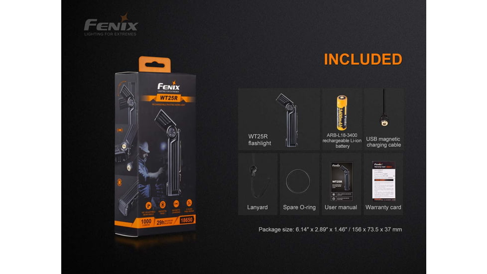 Fenix Lighting WT25R Lithium Ion 1000 Lumens CREE XP-L HI LED Flashlight, Black, WT25RXBK