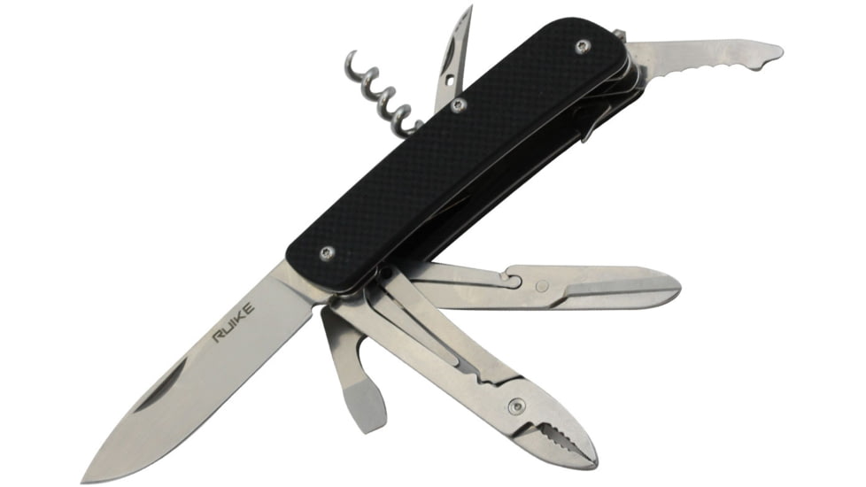 RUIKE M41 Multifunction Knife, 2.79in, 12C27 Stainless Steel, Clip Point, Plain Blade, G10 Handle, Black, M41-B