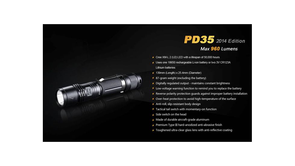 Fenix PD Series 960 Lumens Flashlight, Black PD35XLBK