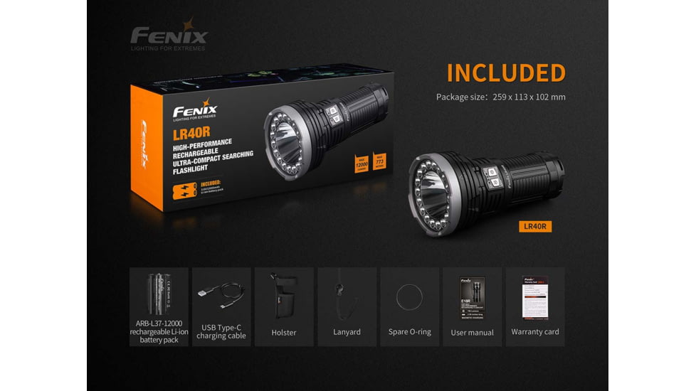 Fenix Rechargeable 12k Lumen Flashlight, LR40RXBK