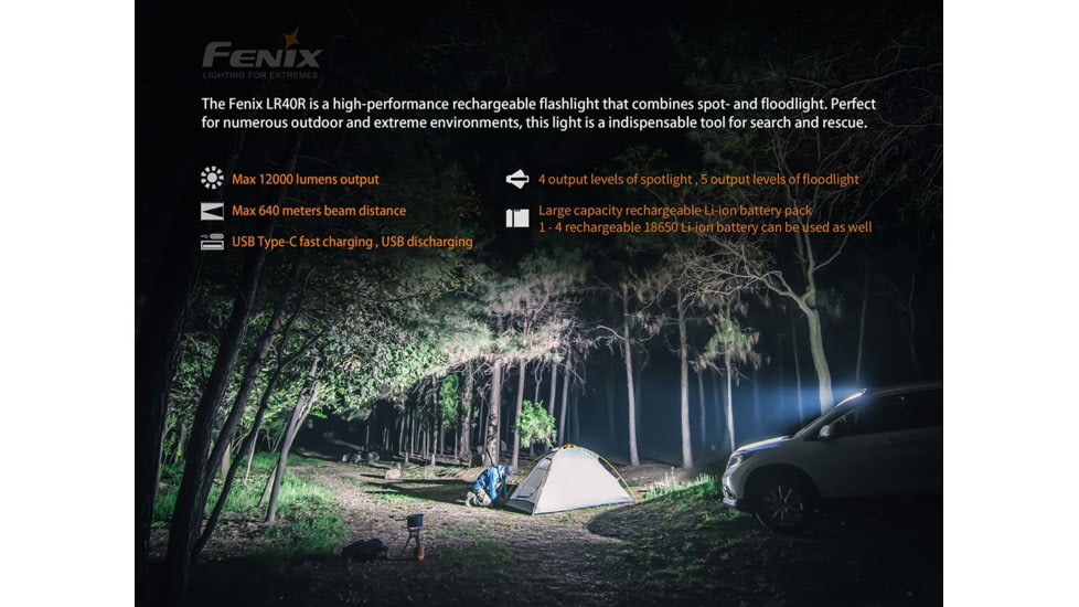 Fenix Rechargeable 12k Lumen Flashlight, LR40RXBK