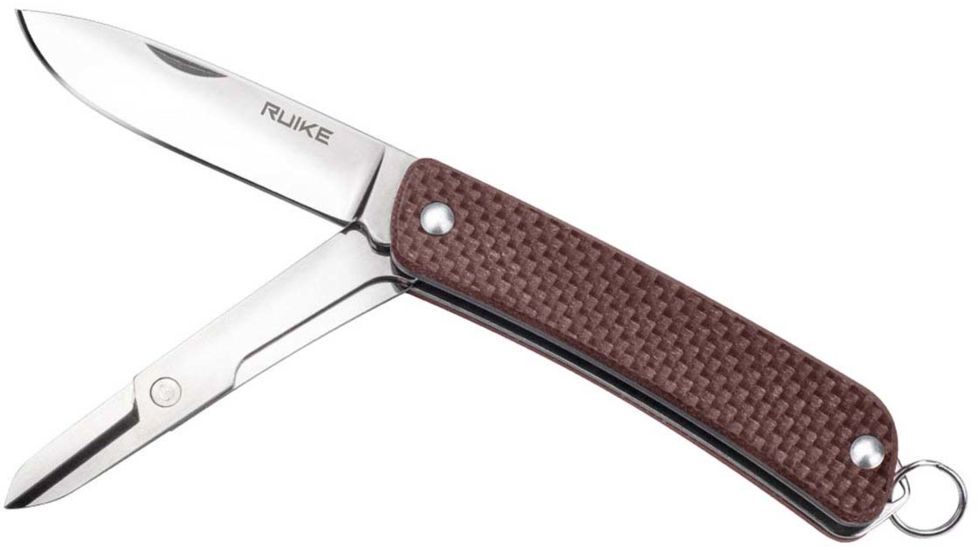 RUIKE S22 Multifunction Knife, 2.1in, 14C28N Stainless Steel, Clip Point, Plain Blade, Brown, S22-N