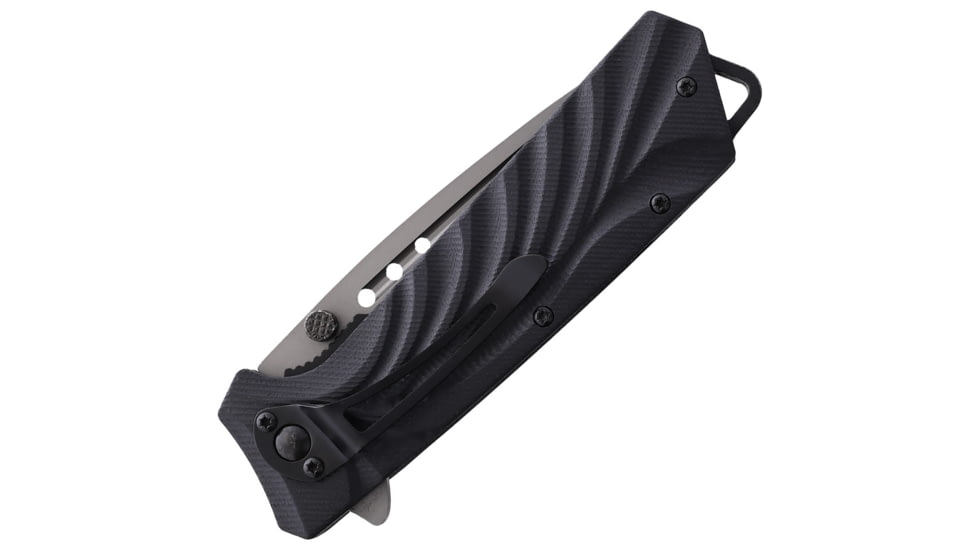 Fenris-Arms Freedom Black Folding Knife, 4.88in Closed, 3.5in Gray Titanium Coated Stainless Blade, Black Sculpted G10 Handle, FENRIS-K FREEDOM-S