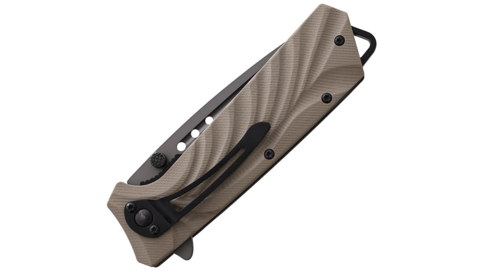 Fenris-Arms Freedom Tan Folding Knife, 4.88in Closed, 3.5in Gray Titanium Coated Stainless Blade, Tan Sculpted G10 Handle, FENRIS-K FREEDOM-T