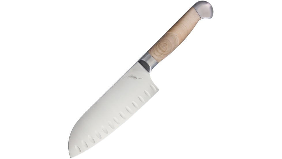 Ferrum Estate Santoku Kitchen Knives, 12.5in Overall, 7in Satin High Carbon SS Blade, Reclaimed Hardwood Handle, SS Bolster, Full Tang, EST-SANT-0700