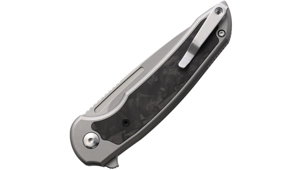 Ferrum Forge Knife Works Stinger Shred CF Folding Knife, 4.13in Closed, 3.13in Stonewash Nitro V Steel Blade, Stonewash Titanium Handle w/ Shred Carbon Fiber Inlay, FF013-SCF