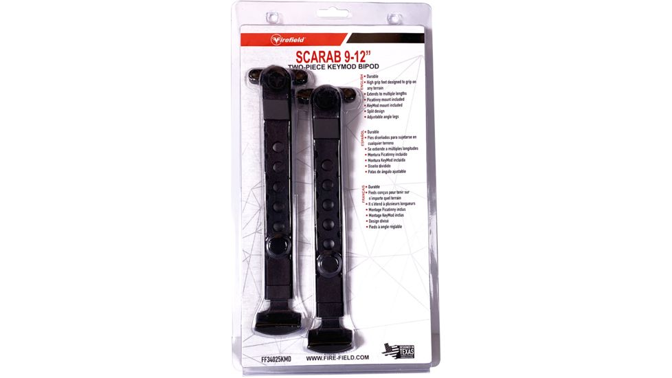 Firefield Scarab Two-Piece Bipod, KeyMod, 9-12in, Two-Piece, Black, FF34025KMD