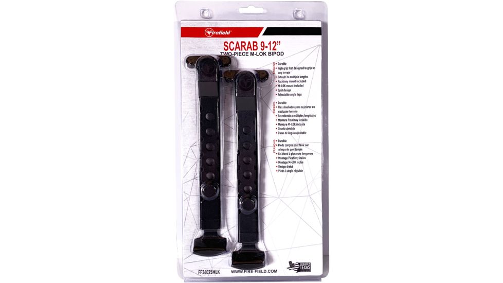 Firefield Scarab Two-Piece Bipod, M-LOK, 9-12in, Two-Piece, Black, FF34025MLK