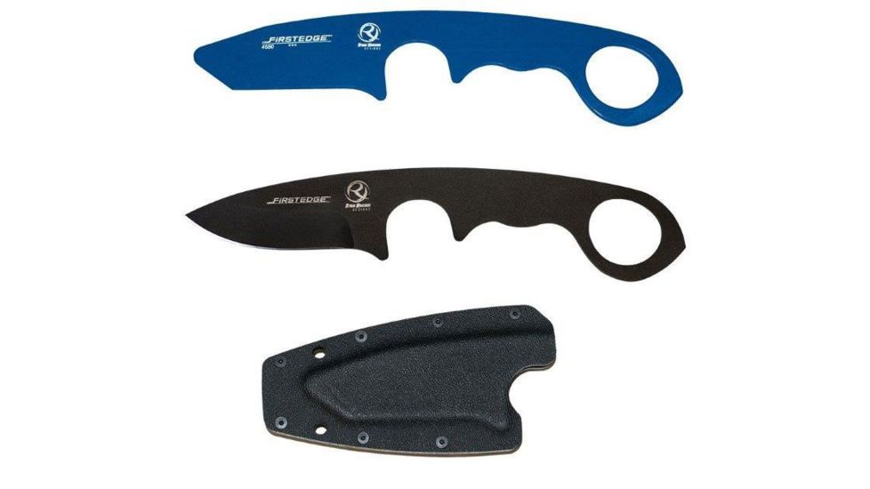 First Edge HR-1 Kit Droppoint Fine Edge Fixed Blade Knife, Blue Trainer, Sheath, Black, 4882