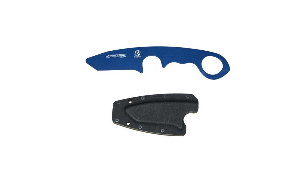 First Edge HR-1 Ryan Hoover Trainer Only Fixed Blade Knife, No Sheath, Blue Anodized Aluminum Blade, Black, Tanto Large Size, 4681