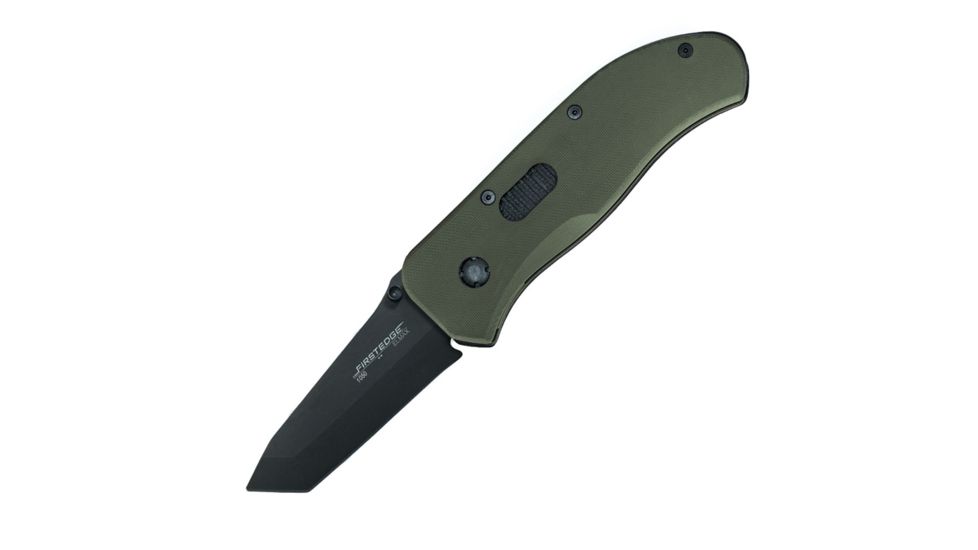 First Edge Hrk Tanto Fixed Blade Knife Fine Edge, Elmax Black Oxide Blade, Coarse Green, 11050-BLG