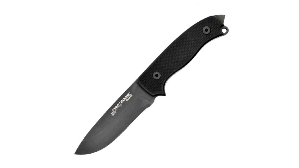 First Edge Tactical Fixed Blade Skinner Fine Edge, Elmax Bead Blast Blade, Coarse Black 6050-BBB