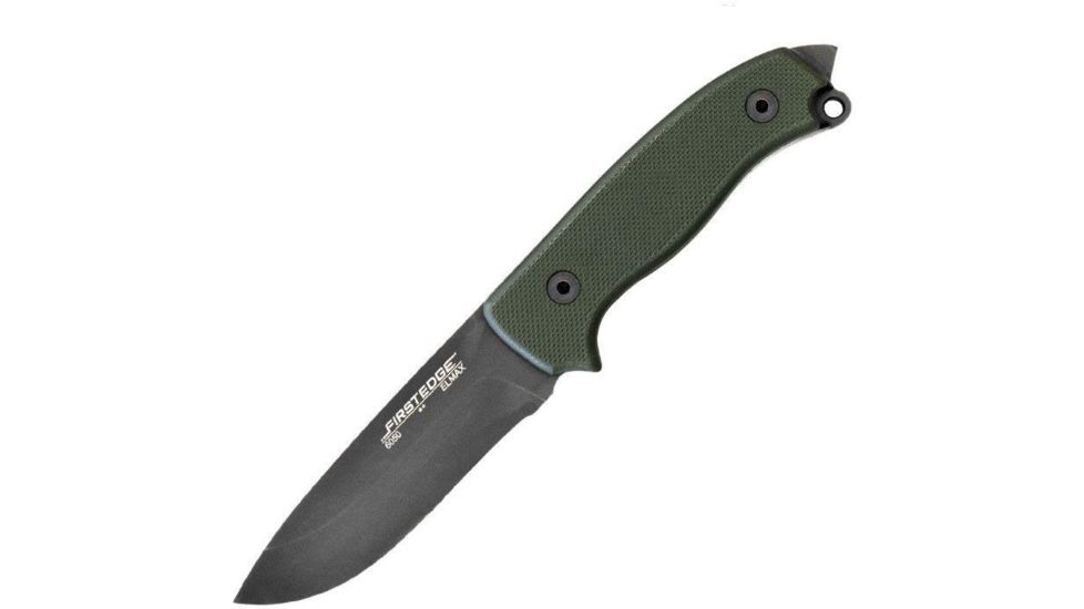 First Edge Tactical Fixed Blade Skinner Fine Edge, Elmax Black Oxide Blade, Coarse Green, 6050-BLG
