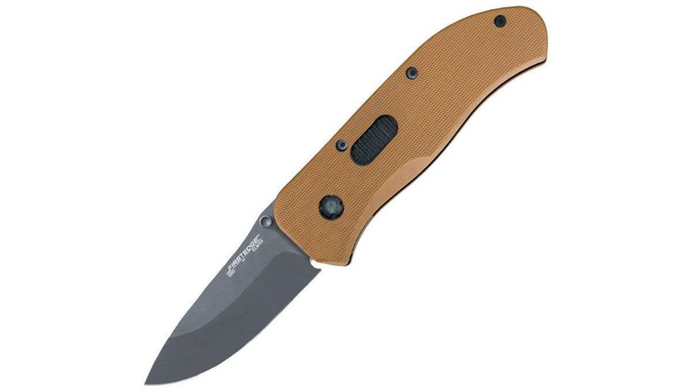 First Edge Tracklock Tactical Hunter Folding Knife, Assisted Opening Fine Edge, Elmax Bead Blast Blade, Coarse Black, 1650-BBB
