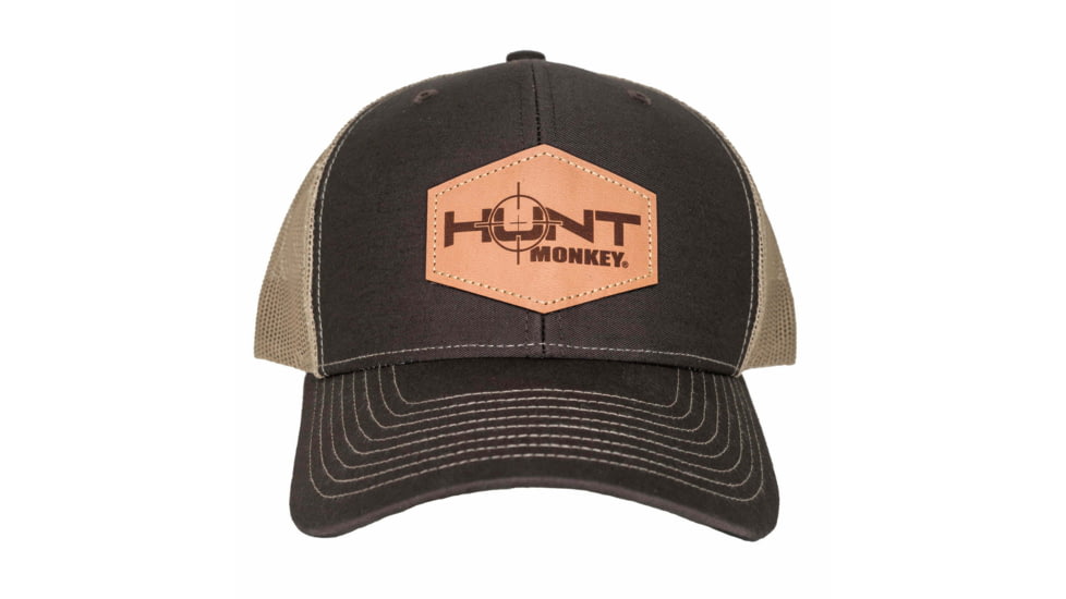 Fish Monkey Hunt Genuine Leather Applique Hat, Brown/Khaki, One size, HM802-BRKH