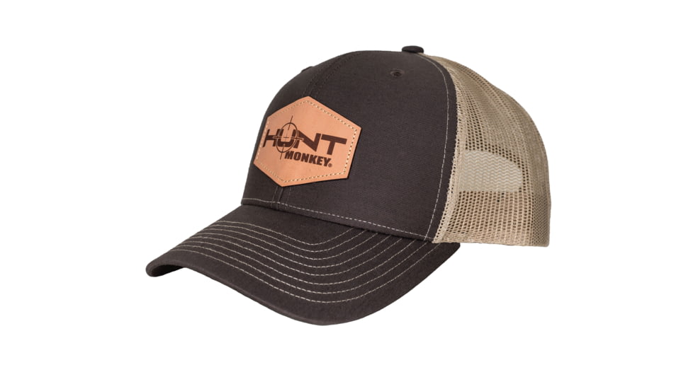 Fish Monkey Hunt Genuine Leather Applique Hat, Brown/Khaki, One size, HM802-BRKH