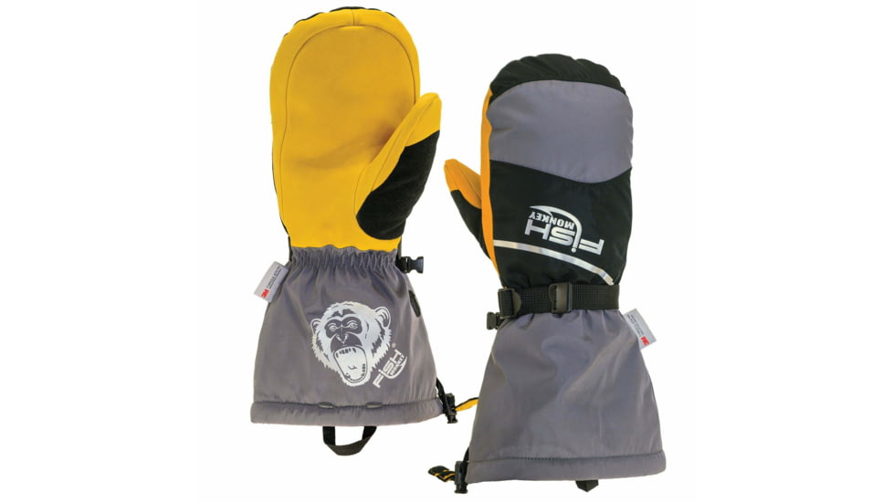 Fish Monkey Yeti Premium Ice Fishing Mitten, Yelow/Black/Grey, XL, FM36-GB-XL
