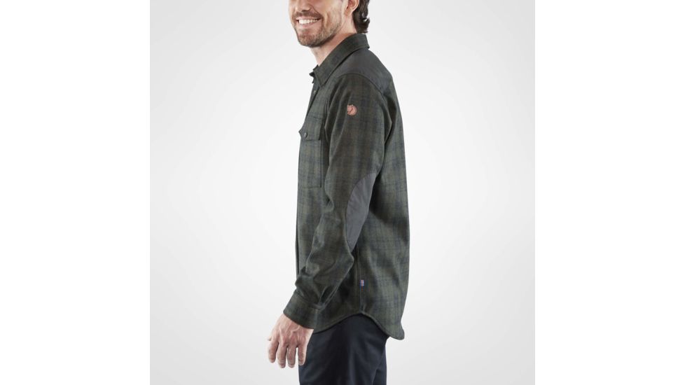 Fjallraven Ovik Re-Wool Shirt Long Sleeve - Mens, Dark Grey-Olive, Small, F81885-030-630-S
