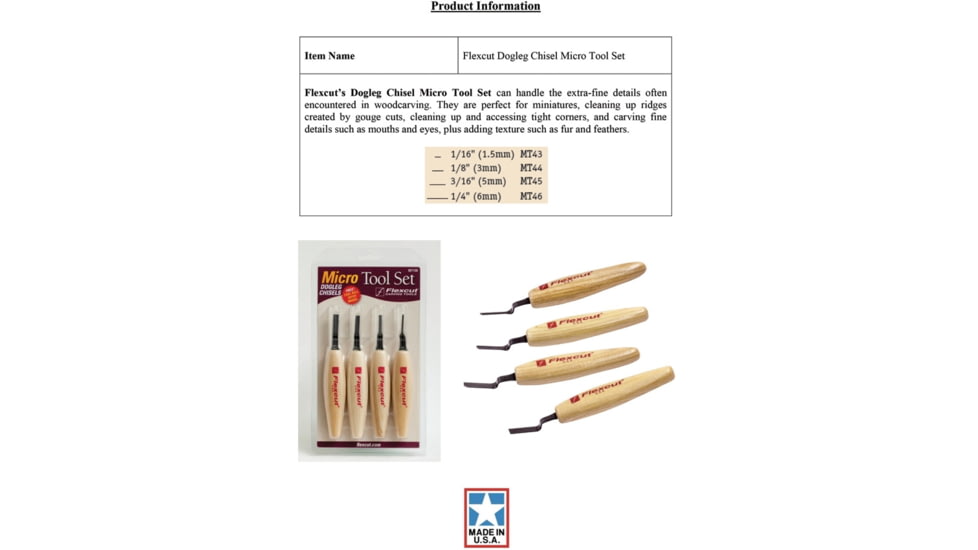 Flexcut Dogleg Chisel Micro Tool Set Knife, Overall 5.5in, Blade SS, MT150