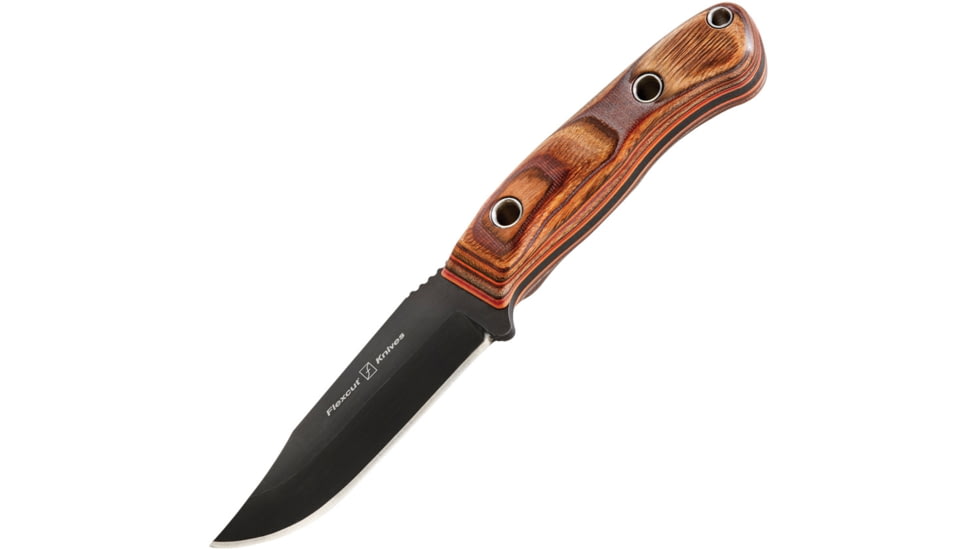 Flexcut Hawthorne Drifter G-Wood Knife, 8in Overall, 3.63in Black Oxide Coated 1095Hc Steel Clip Point Blade, Brown G-Wood Handle, Black Leather Sheath, Wooden Gift Box, FTKFB2C