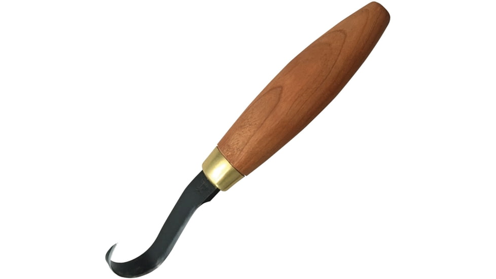 Flexcut Single Bevel Sloyd Hook Knife, 6.75in Overall, Cherry Wood Handle, Deeply Curved, Single-Edged SS Blade Is Sharpened All The Way To The Pointed Tip, Brass Ferrule, KN52