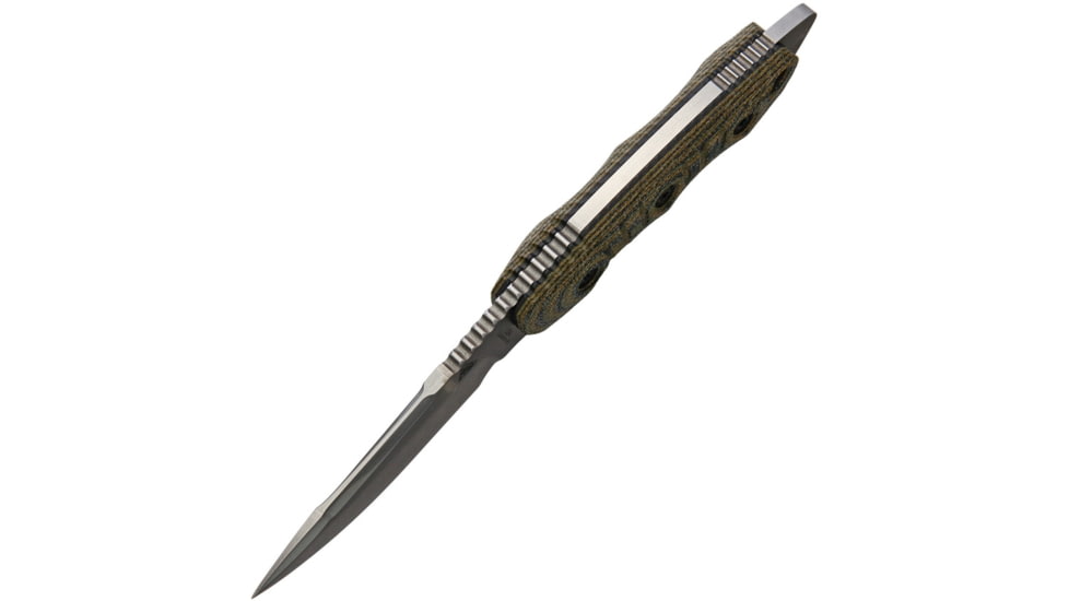 Fobos Knives Tier 1 Mini Camo Liner Fixed Blade Knife, 8.75in Overall, 4in Satin Cpm-154 SS Blade, Camo Canvas Micarta Handle, Black Liners, Brown Leather Sheath, FOB019