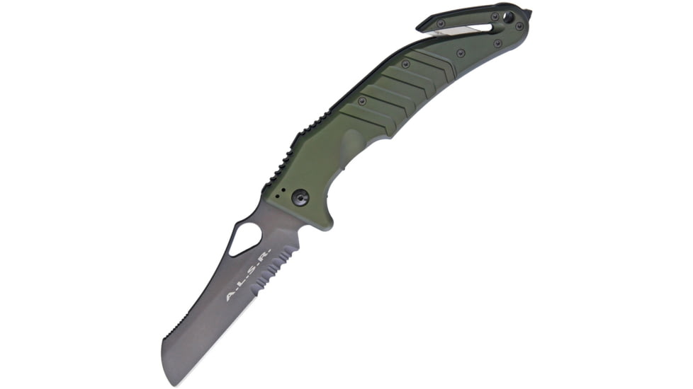 Fox Air Land Sea Linerlock Folding Knife, 4in Teflon Coated Partially Serrated Bohler N690 SS Blade, OD Green Rubberized Aluminum Handle OD Green Nylon Belt Sheath, OD green, 01FX149
