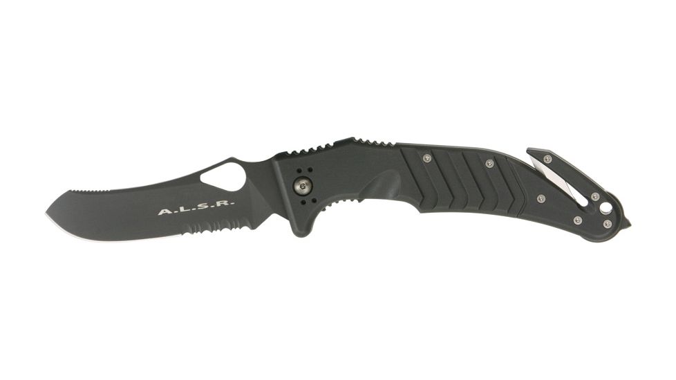 Fox ALSR MILSPEC Folding Knife, 3.875in, Serrated, Black Anodized Aluminum Handle FOXALSRSPM