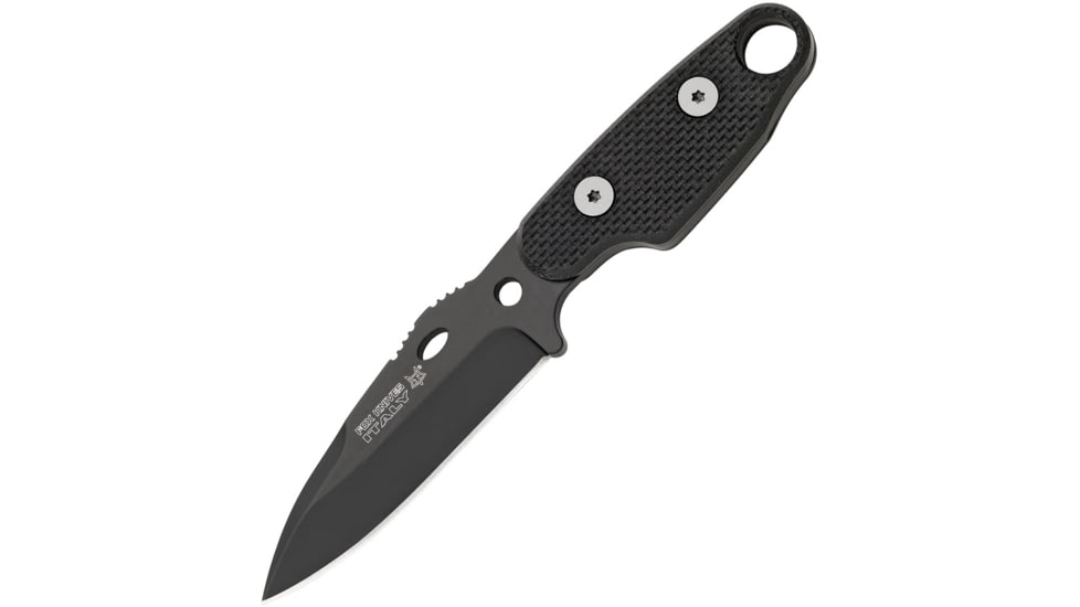 Fox Compso Neck Knife Fixed Blade Knife, 5.75in Overall, 2.75in Black Bohler N690 SS Drop Point, Black Textured G10, Black, 02FX037