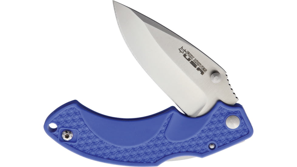 Fox Drago Lockback Blue Folding Knife, 3.5 satin finish 154CM stainless blade, Blue textured ABS handle, Thumb pull, 01FX292