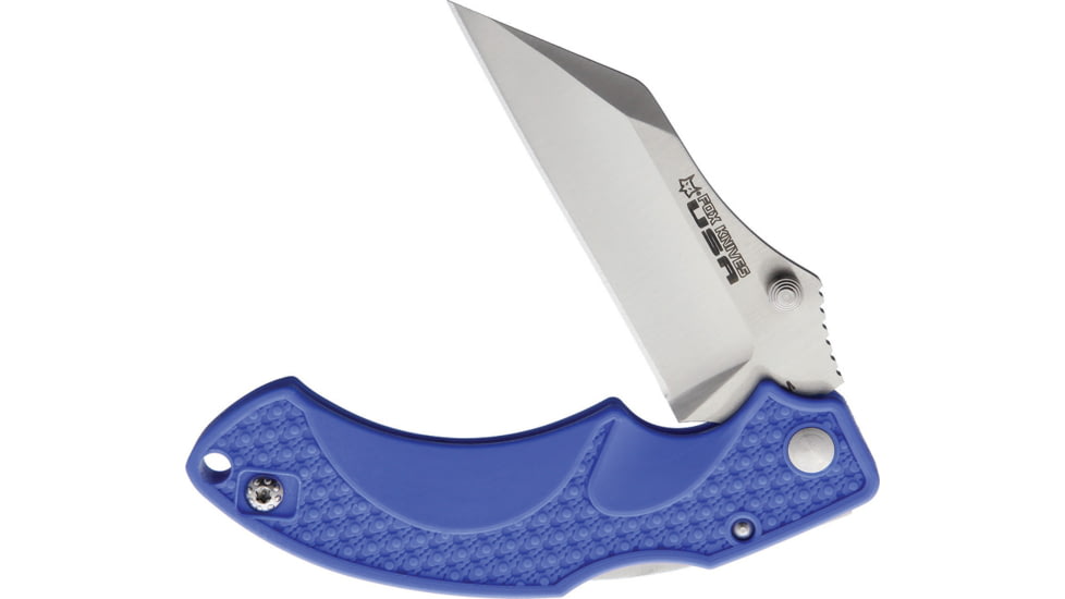 Fox Drago Lockback Blue Folding Knife, 3.5 satin finish 154CM stainless blade, Blue textured ABS handle, Thumb stud, 01FX176
