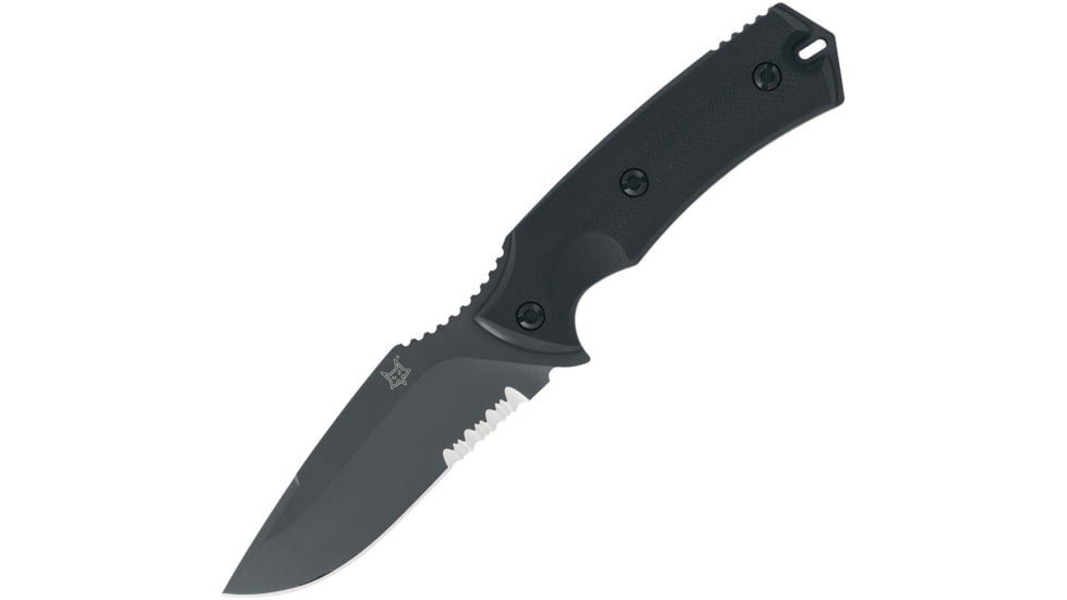 Fox Felin Fixed Blade Knife, 9.13in Overall, 4.25in Black Partially Serrated Bohler N690 SS Blade, Black G10 Handle, Black Kydex Belt Sheath, Black, 02FX170