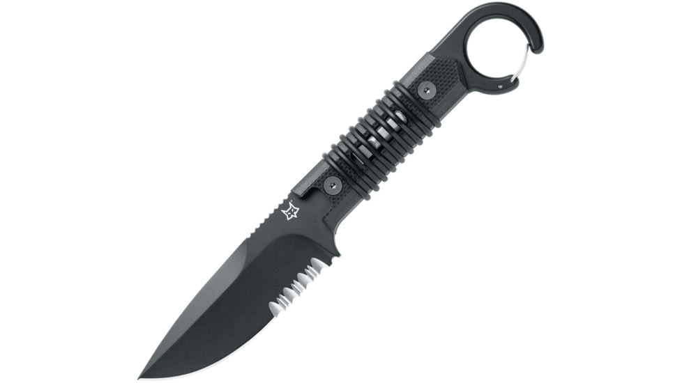 Fox Ferox Fixed Blade Knife, 3.5 black PVD coated partially serrated Bohler N6, Black G10 handle, 02FX739