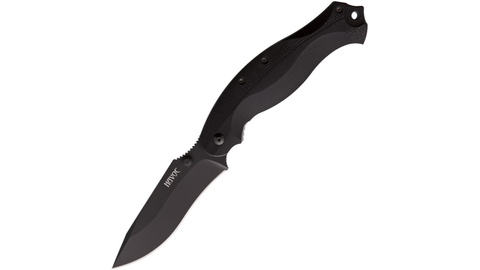 Fox Havoc Framelock Black Folding Knife, 4 black Cerakote finish Bohler N690 stainless dro, Black G10 handle, 01FXHV02TIB