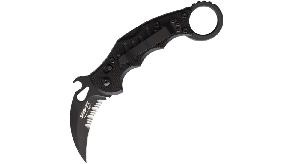 Fox Karambit Linerlock Folding Knife, 2.5 black coated Bohler N690 stainless karambit b, Black textured G10 handle, 01FX841
